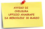 AVVISO DI CHIUSURA UFFICIO ANAGRAFE